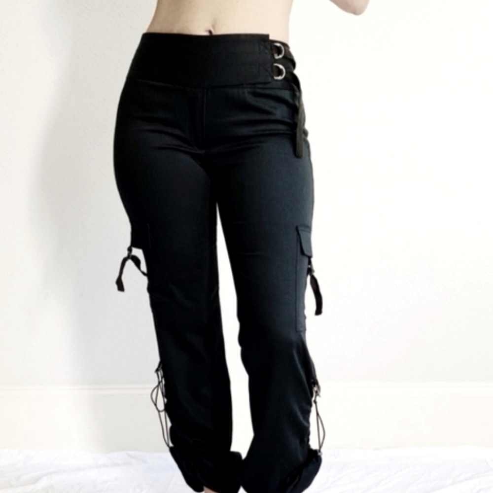 Elie Tahari Designer RARE Black Buckle Wool Ankle Pants w/ Pockets Cargo 4